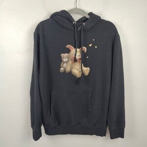Charming Black Hoodie with Bear and Bunny Design